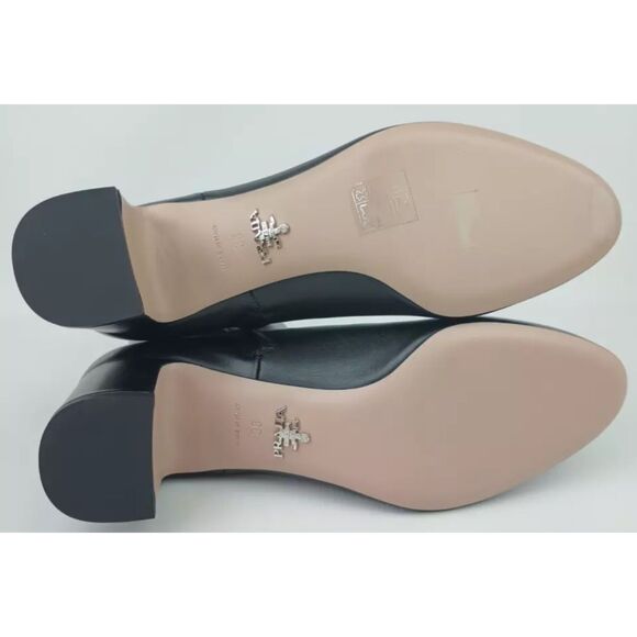 Prada Women's Black Leather Logo Block Heel Ankle Bootie Size 38 $1590+ - Picture 6 of 7